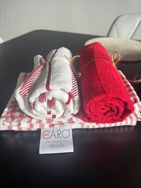 CARO Red & White Kitchen Dish Towels - Set of 3